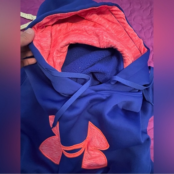 Under Armour Hoodie Womens Blue And Pink Embroidered Pullover- medium - Picture 4 of 5